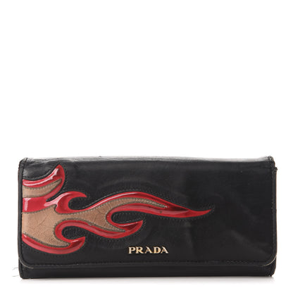 Prada Nappa Flame Continental Flap Wallet Black 1 of 13