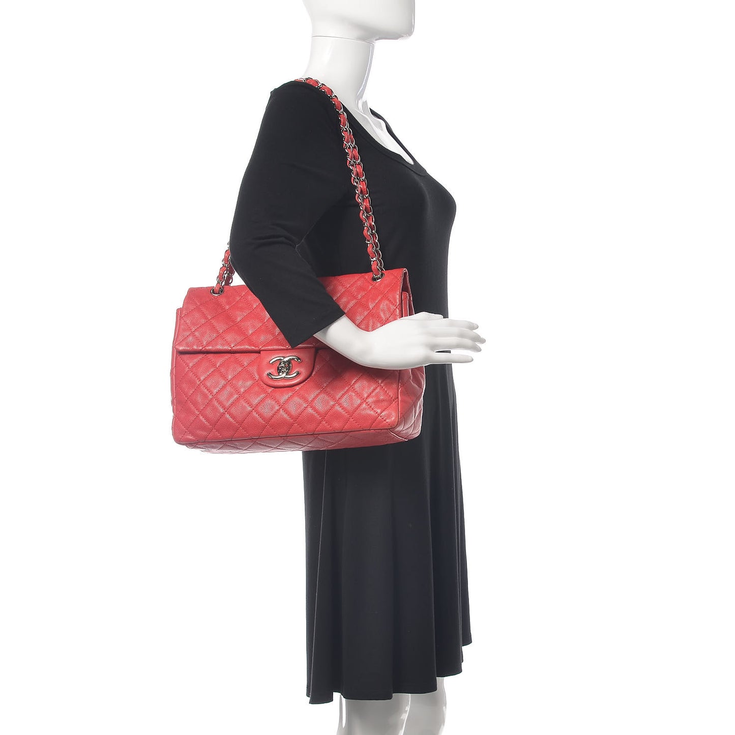 Washed Caviar Quilted Maxi Single Flap Fuchsia
