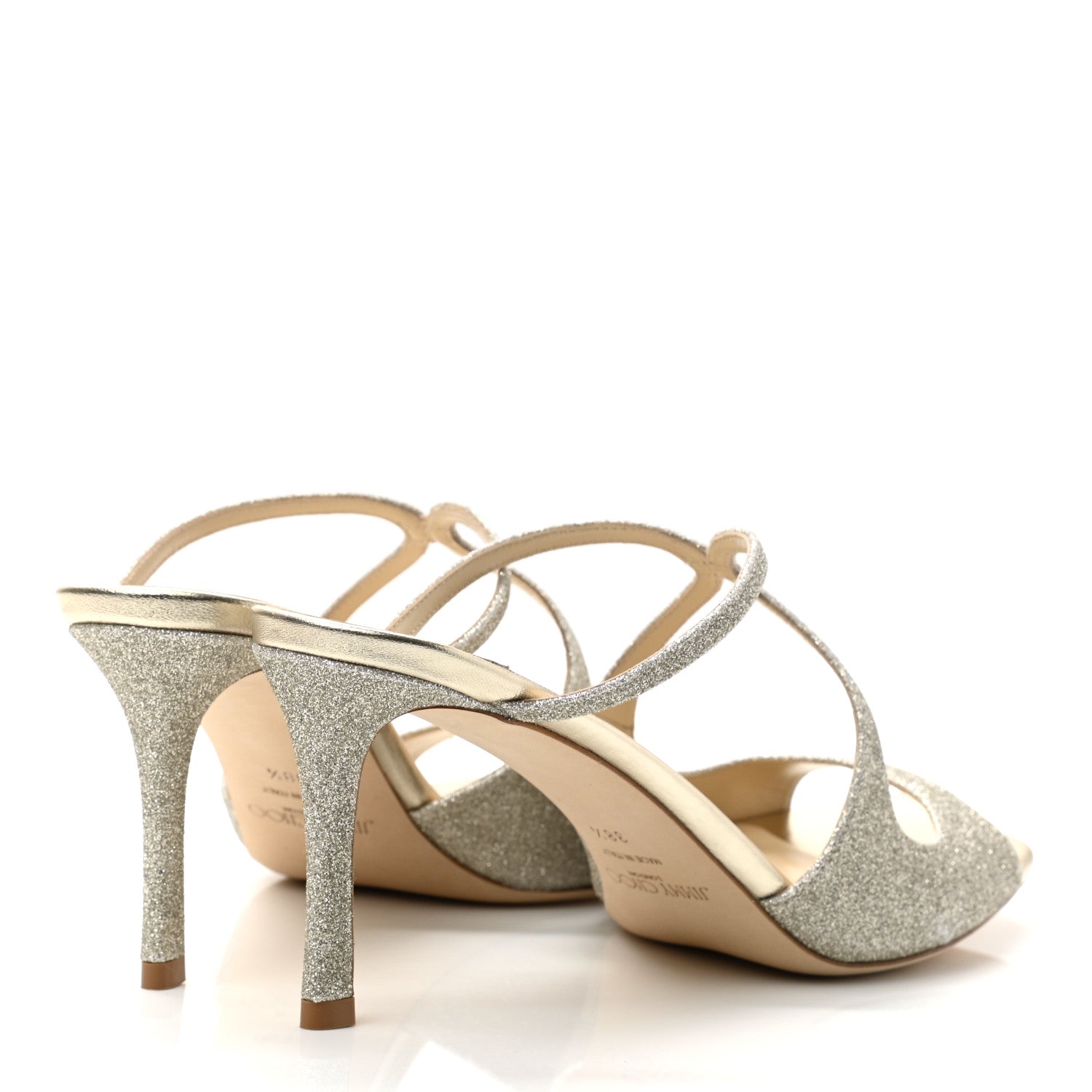 Jimmy Choo Dusty Glitter Anise 75 Sandals 38.5 Platinum Ice 4 of 8