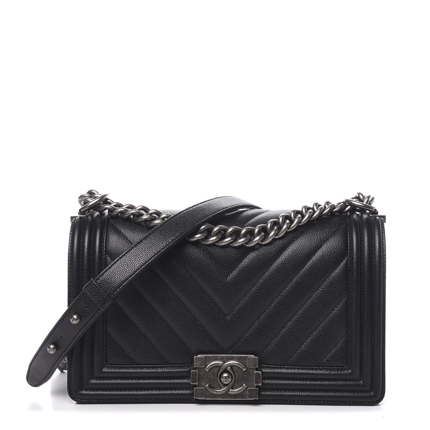 Chanel Caviar Chevron Quilted Medium Boy Flap Black 1 of 9