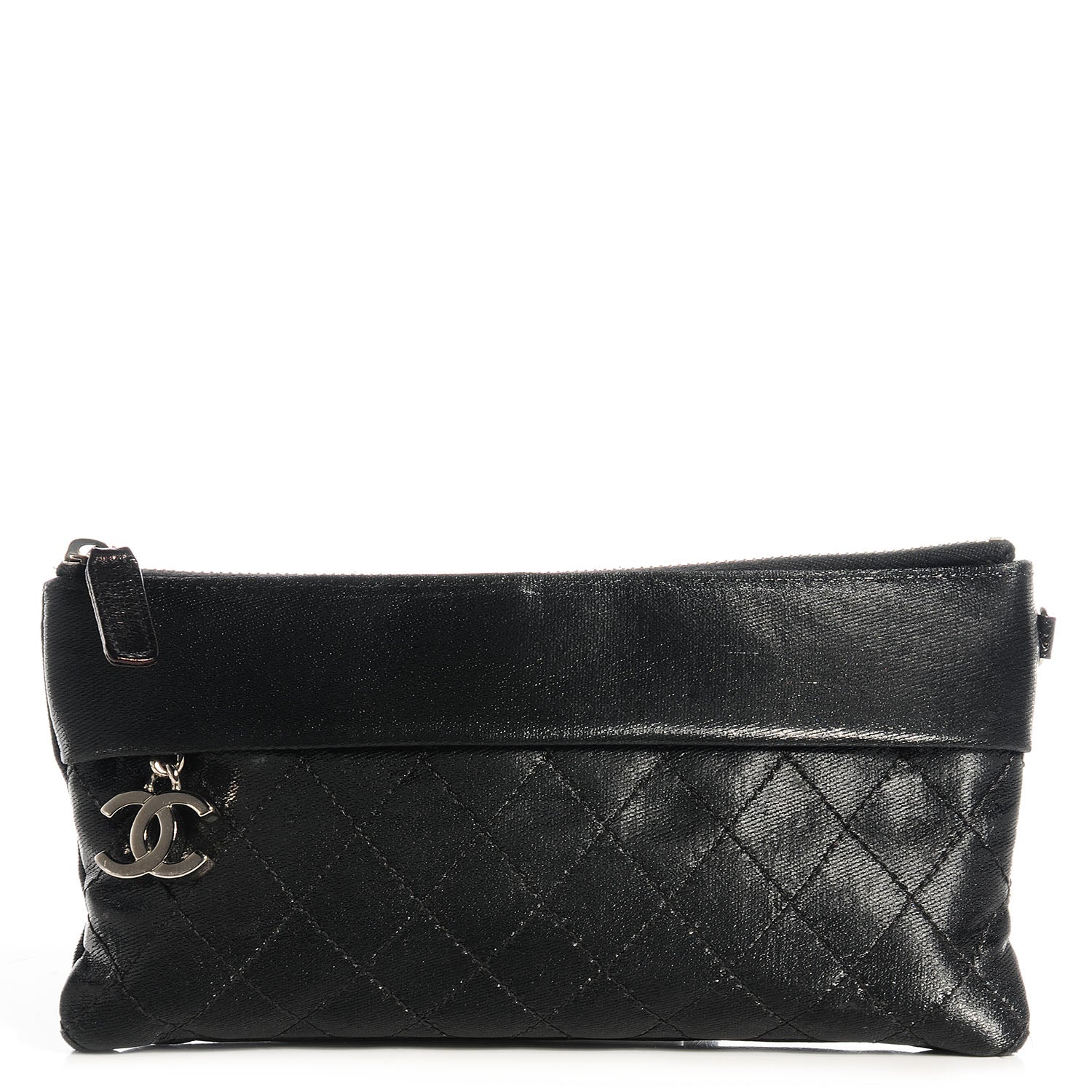 Chanel Quilted Coated Canvas Paris Biarritz Ligne Clutch Black 1 of 8