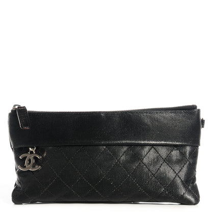 Chanel Quilted Coated Canvas Paris Biarritz Ligne Clutch Black 1 of 8