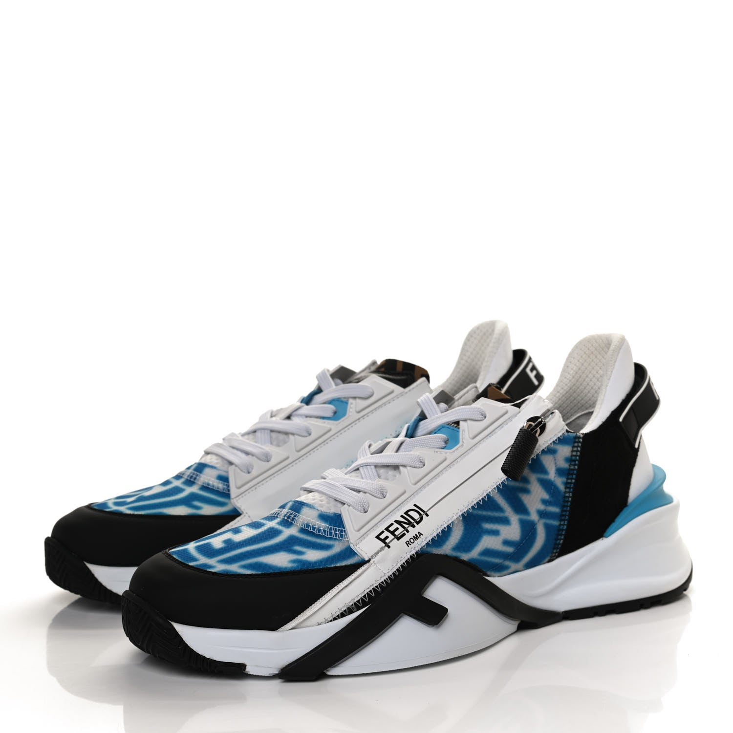 Fendi X SARAH COLEMAN Nylon Suede Lycra FF Vertigo Mens Fendi Flow Low Top Sneakers 11 Transparent Cyber Blue Black 3 of 10