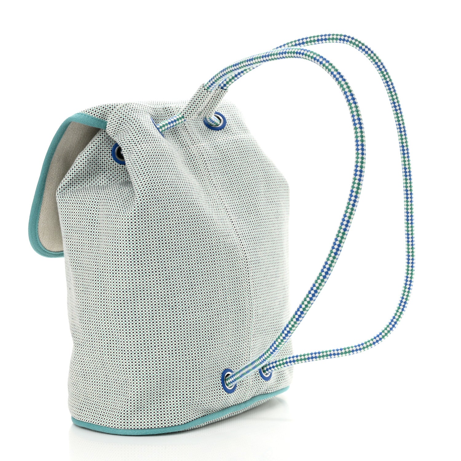 Hermes H Canvas Embroidered Les Cabanes Backpack Marine Menthe 2 of 10