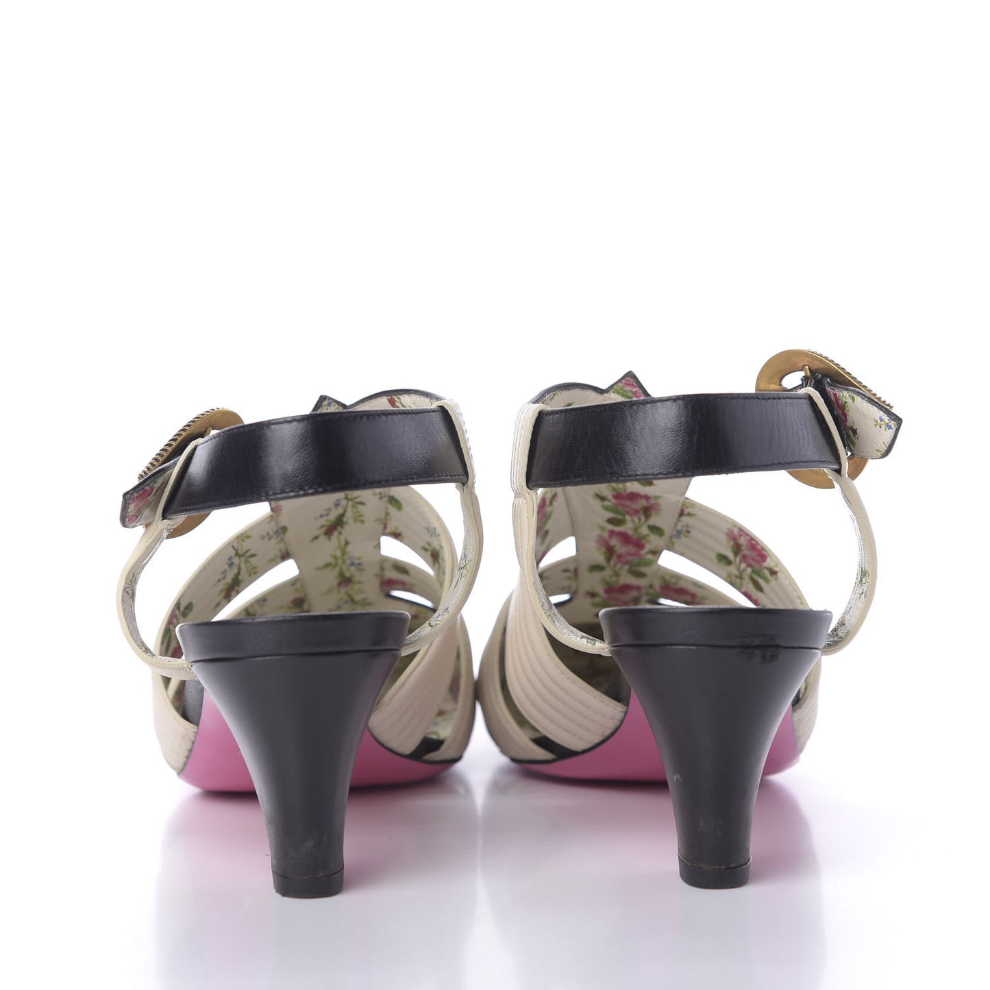 Malaga Kid T-Strap Mid Heel Sandals 40 Black White