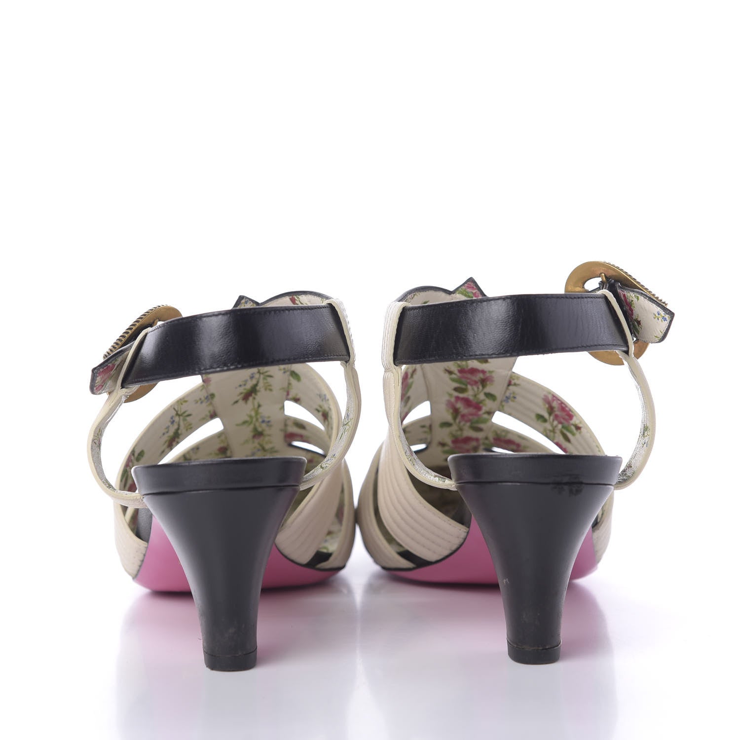Gucci Malaga Kid T-Strap Mid Heel Sandals 40 Black White 8 of 11