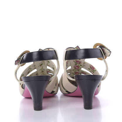 Gucci Malaga Kid T-Strap Mid Heel Sandals 40 Black White 8 of 11