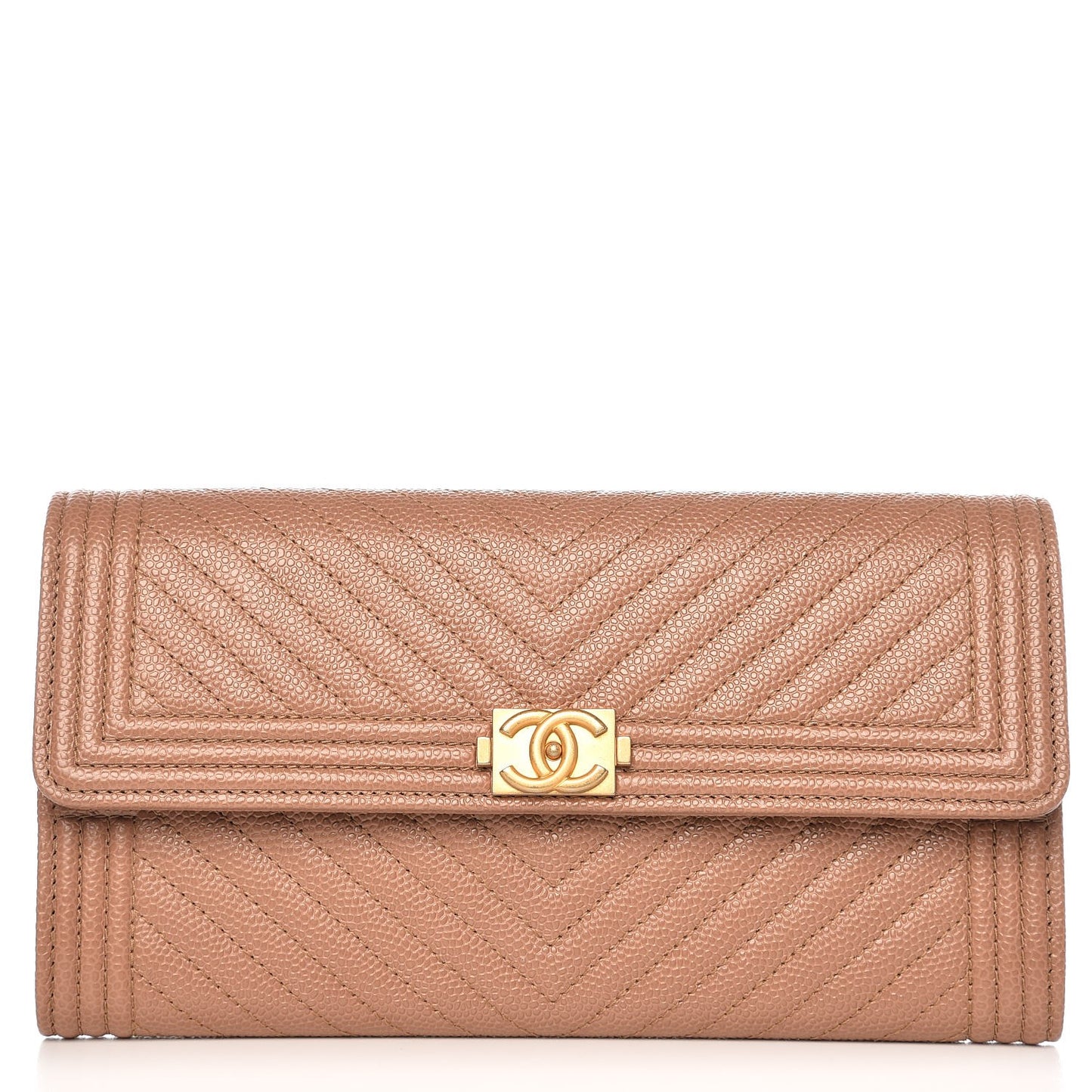 Caviar Chevron Quilted Boy Flap Wallet Dark Beige