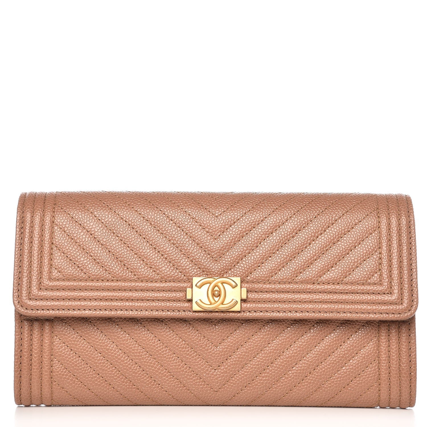 Chanel Caviar Chevron Quilted Boy Flap Wallet Dark Beige 1 of 9