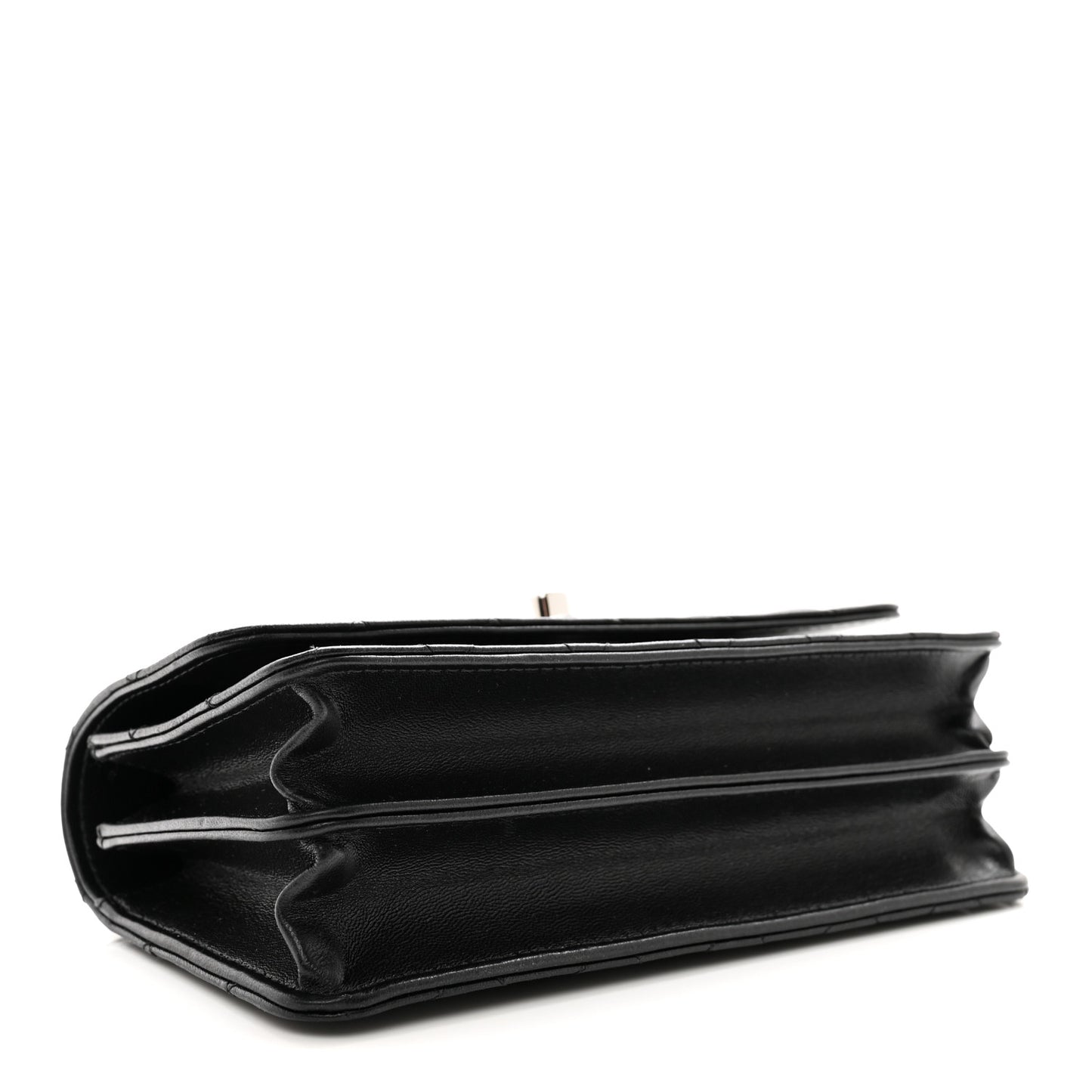 Lambskin Quilted Metal Top Handle Crossbody Flap Black