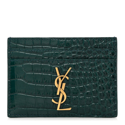 Saint Laurent Calfskin Crocodile Embossed Monogram Credit Card Case Foliage Green 1 of 7