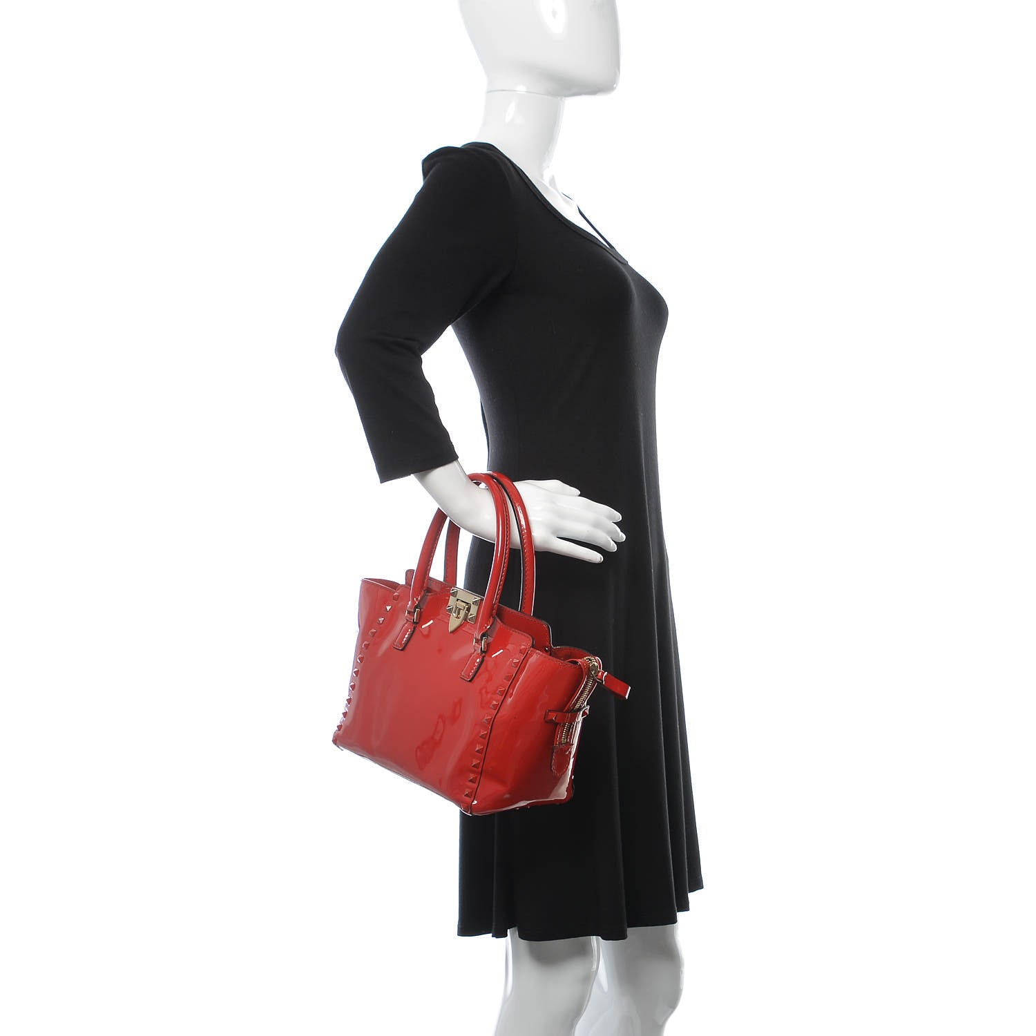 Valentino Garavani Patent Monochrome Small Rockstud Double Handle Tote Rosso Valentino 3 of 10