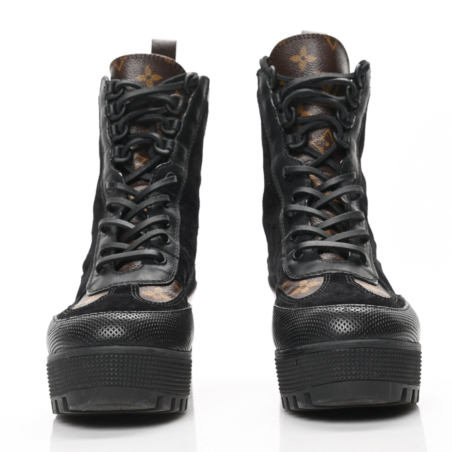 Suede Calfskin Monogram Laureate Platform Desert Boots 38 Black