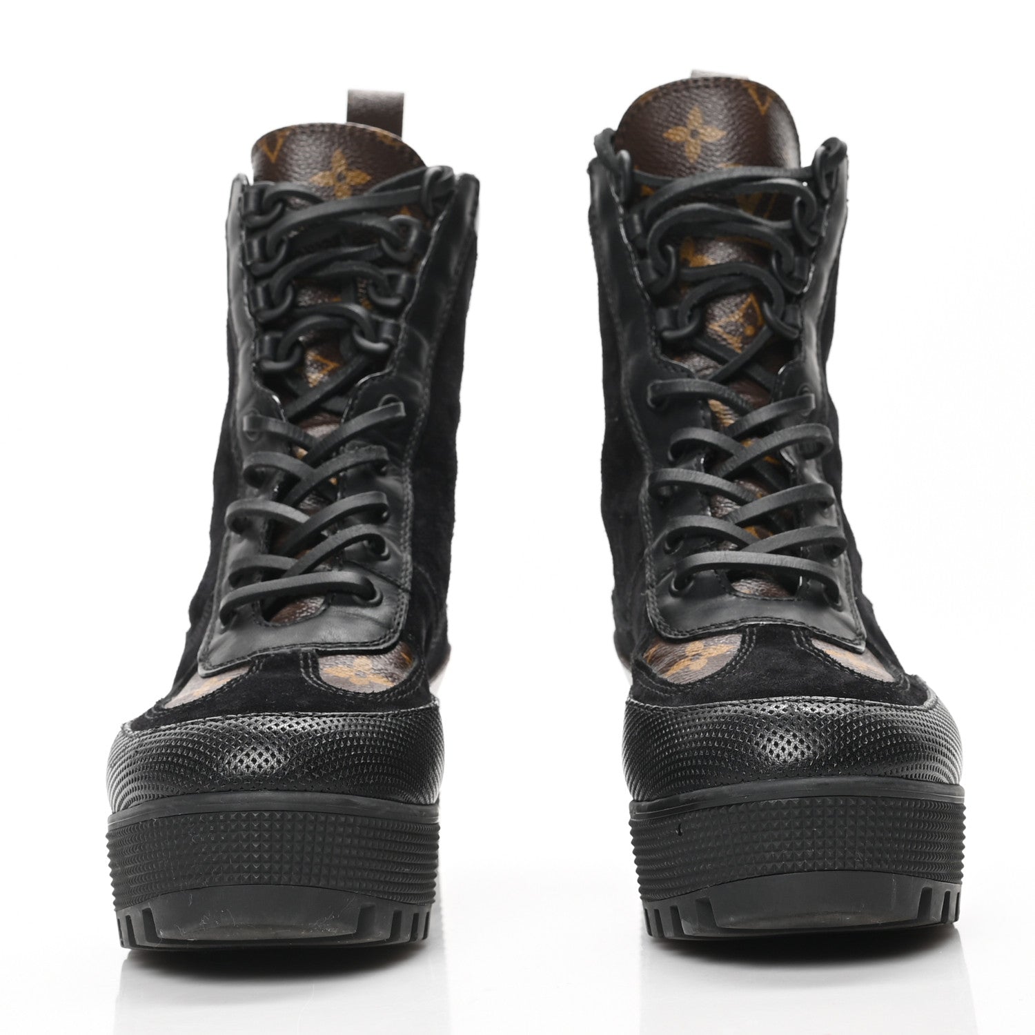 Louis Vuitton Suede Calfskin Monogram Laureate Platform Desert Boots 38 Black 2 of 7