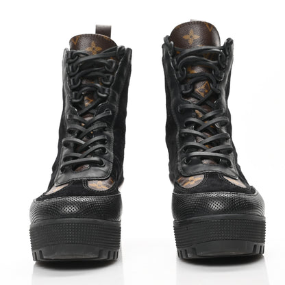 Louis Vuitton Suede Calfskin Monogram Laureate Platform Desert Boots 38 Black 2 of 7