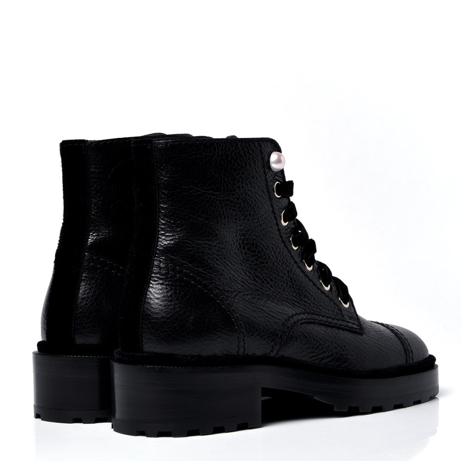 Chanel Calfskin Velvet Pearl Combat Short Boots 36 Black 3 of 6
