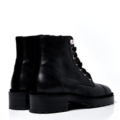 Chanel Calfskin Velvet Pearl Combat Short Boots 36 Black 3 of 6