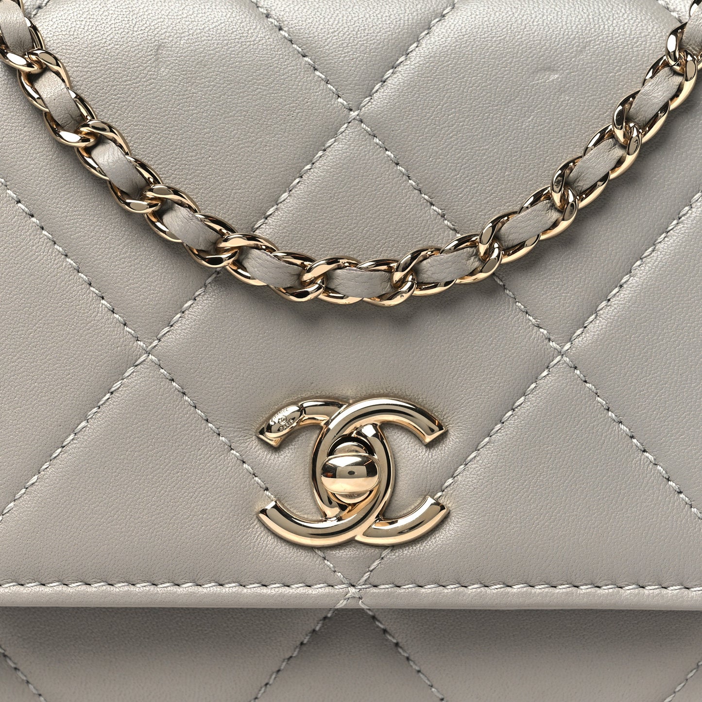 Lambskin Quilted Trendy CC Wallet On Chain WOC Grey