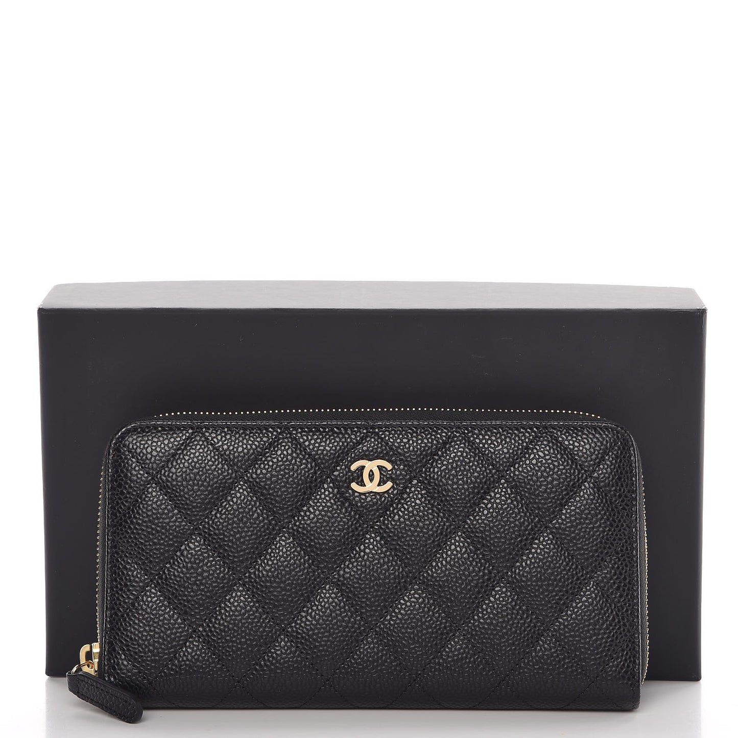 Caviar Quilted Large Gusset Zip Around Wallet Black