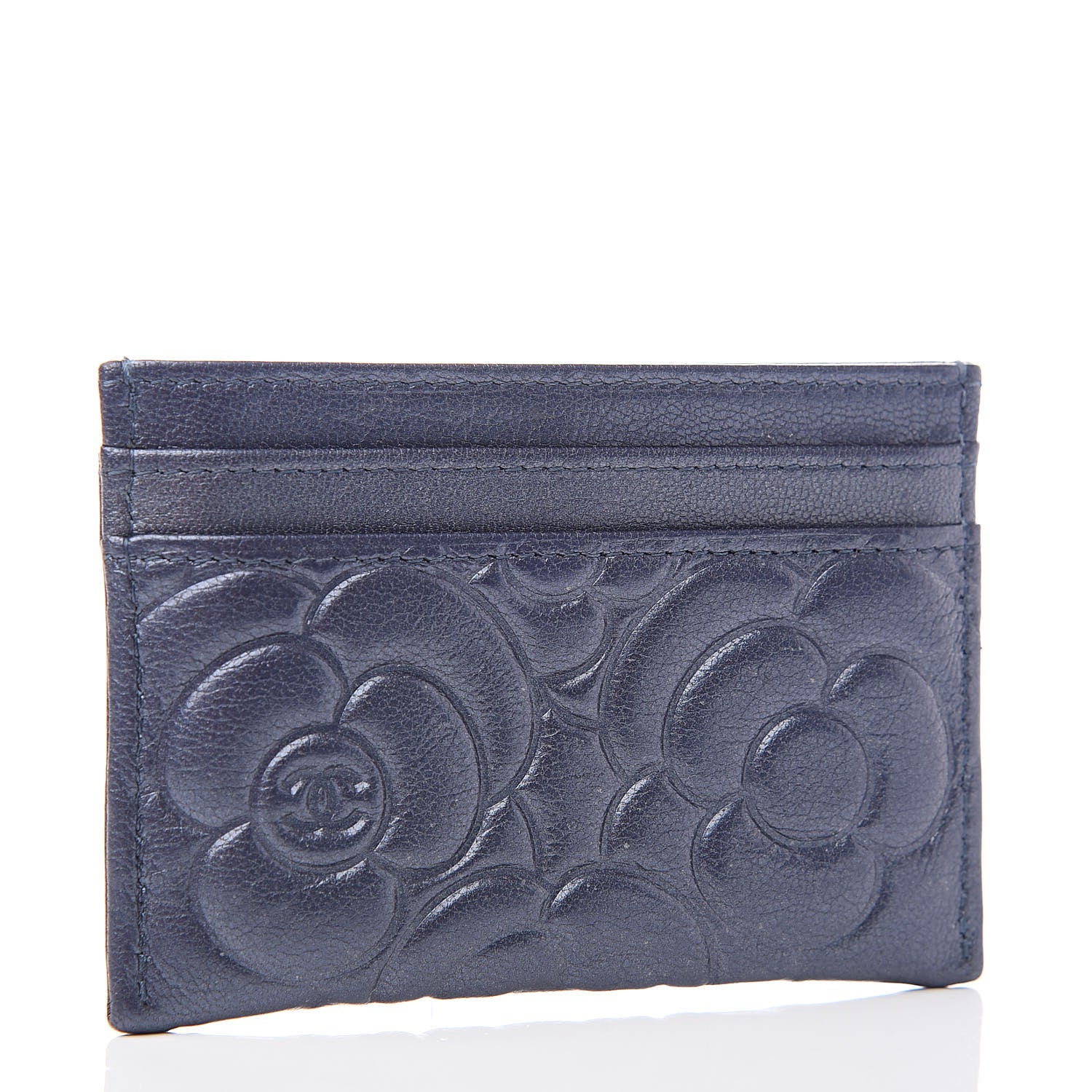 Chanel Goatskin Camellia Embossed Card Holder Dark Blue 3 of 8