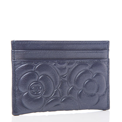 Chanel Goatskin Camellia Embossed Card Holder Dark Blue 3 of 8