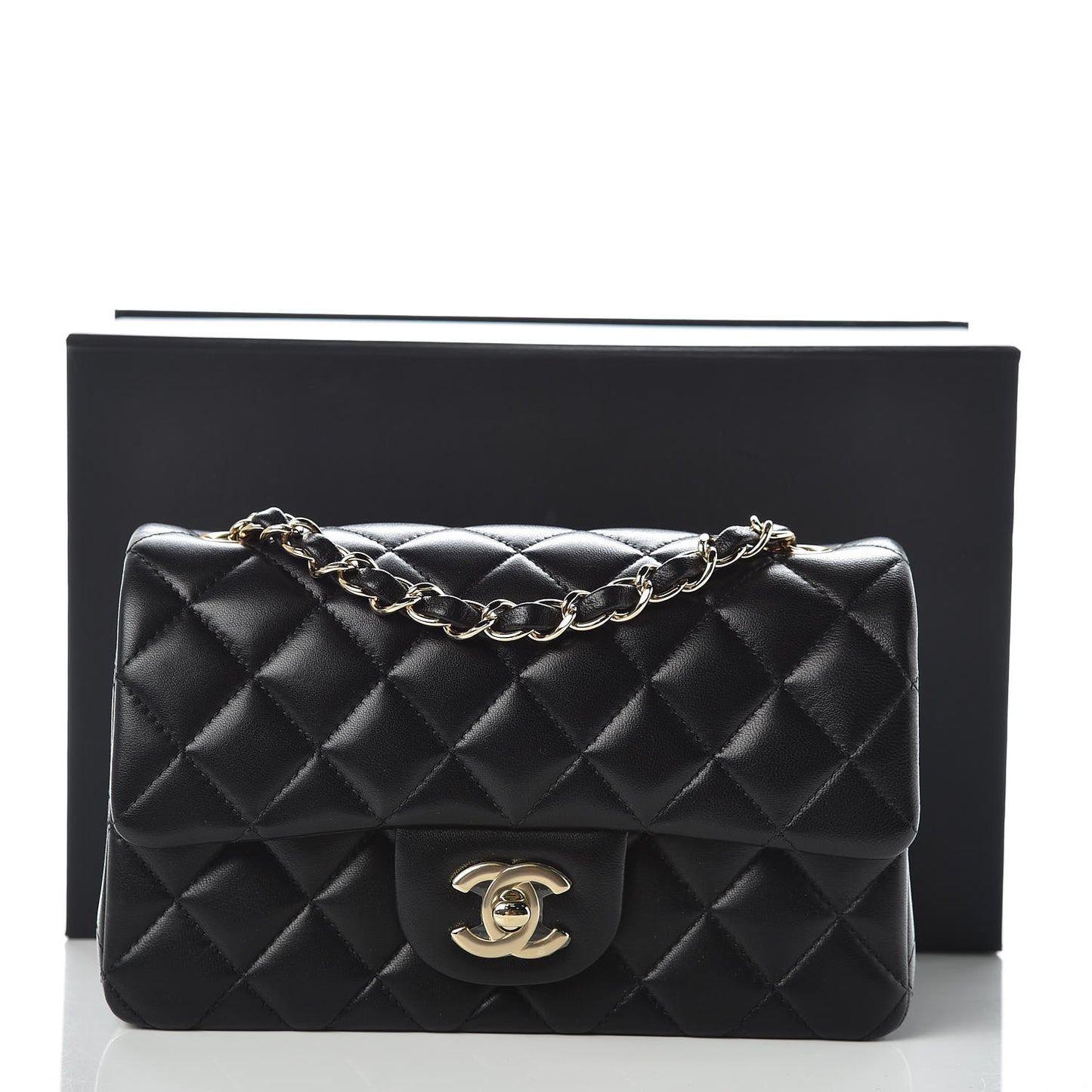 Lambskin Quilted Mini Rectangular Flap Black