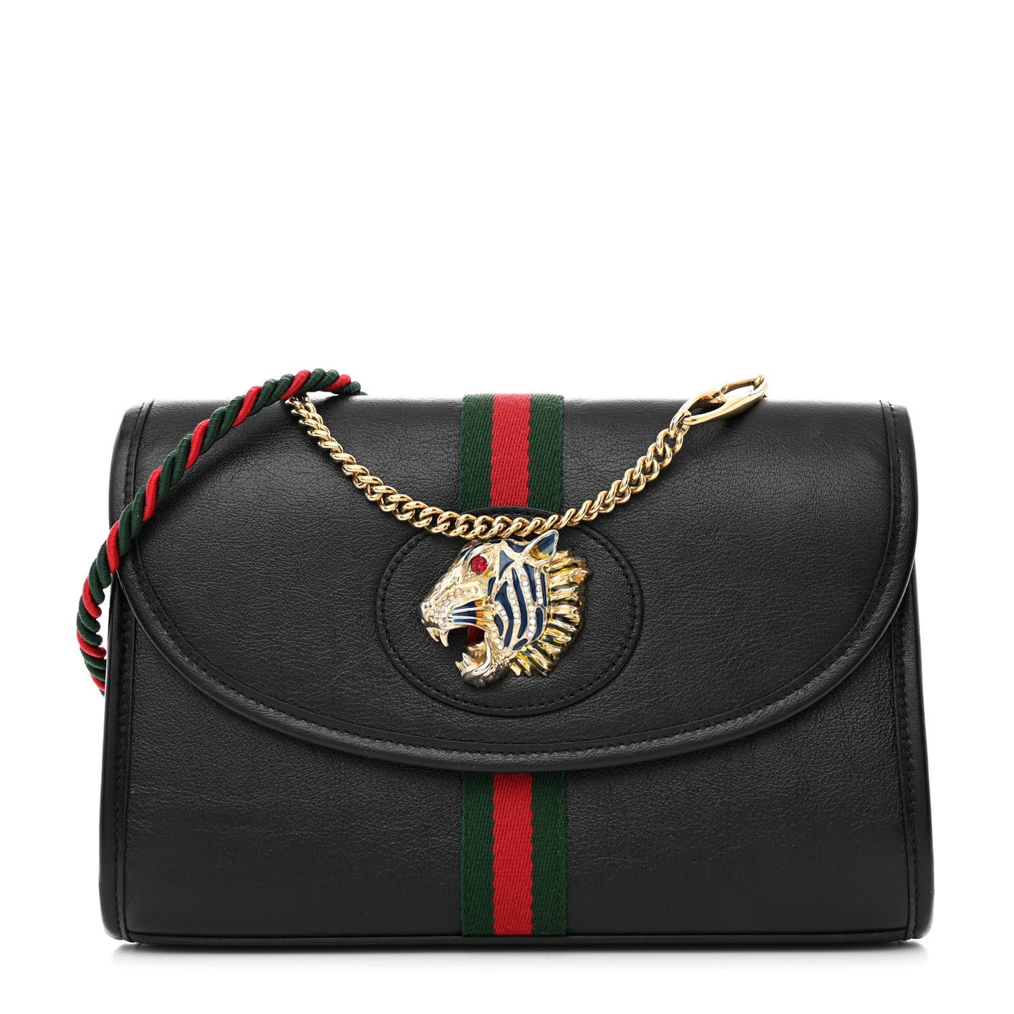 Textured Calfskin Web Small Rajah Slim Flap Shoulder Bag Black
