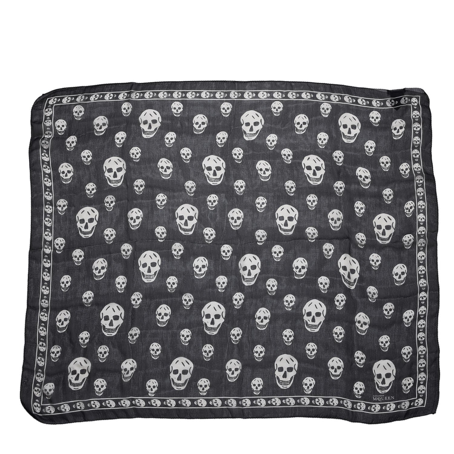 Alexander McQueen Silk Chiffon Skull Scarf Black Ivory 3 of 7