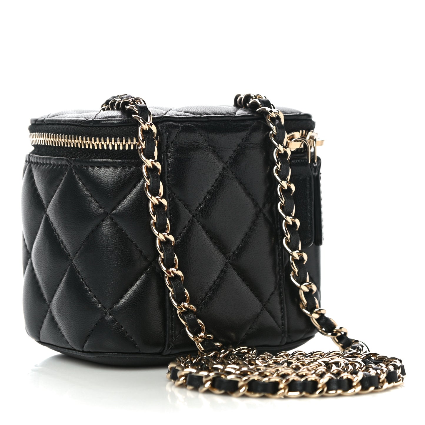 Lambskin Quilted Mini Vanity Case With Chain Black