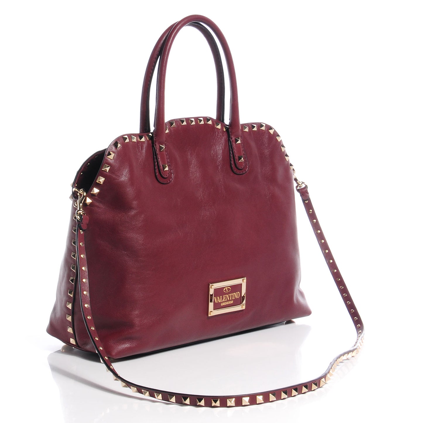Vitello Rockstud Dome Satchel Red