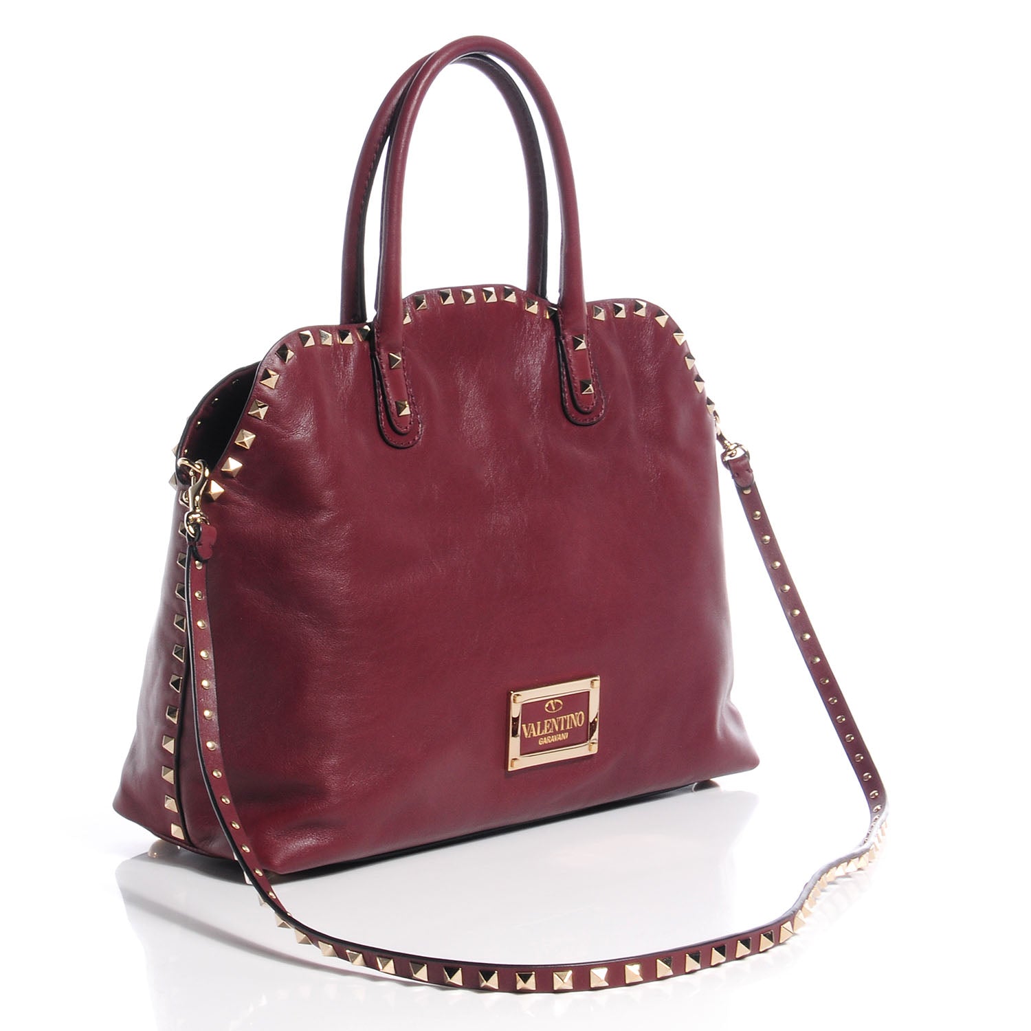 Valentino Garavani Vitello Rockstud Dome Satchel Red 3 of 9