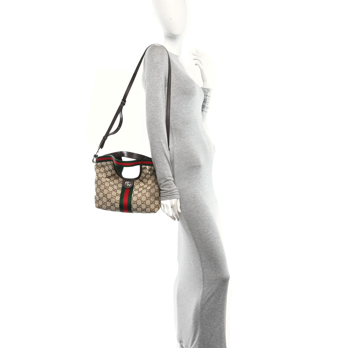 Gucci Monogram Web Small Giglio Tote Beige Dark Brown 2 of 10
