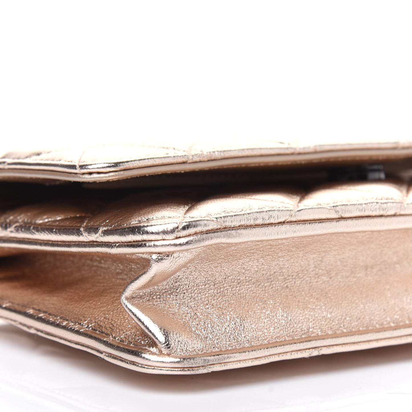 Metallic Lambskin Quilted Wallet On Chain WOC Gold Black