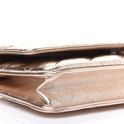 Chanel Metallic Lambskin Quilted Wallet On Chain WOC Gold Black 11 of 14