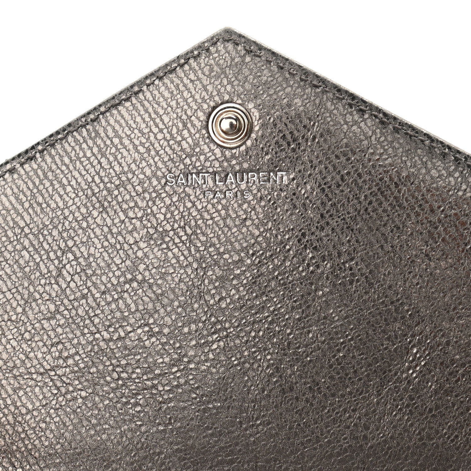 Saint Laurent Metallic Calfskin Mixed Matelasse Triquilt Monogram Chain Wallet Piombo 6 of 11