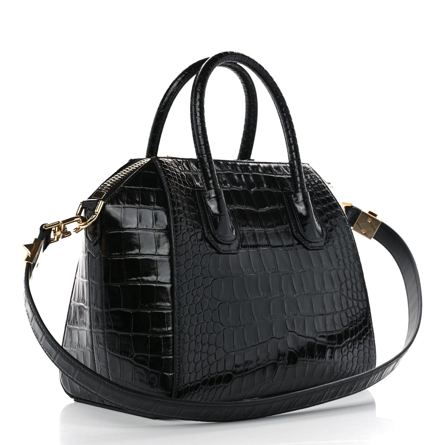 Calfskin Crocodile Embossed Small Antigona Black
