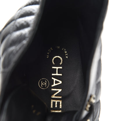 Chanel Shiny Goatskin Calfskin Quilted Lace Up Combat Boots 37.5 Black 7 of 8