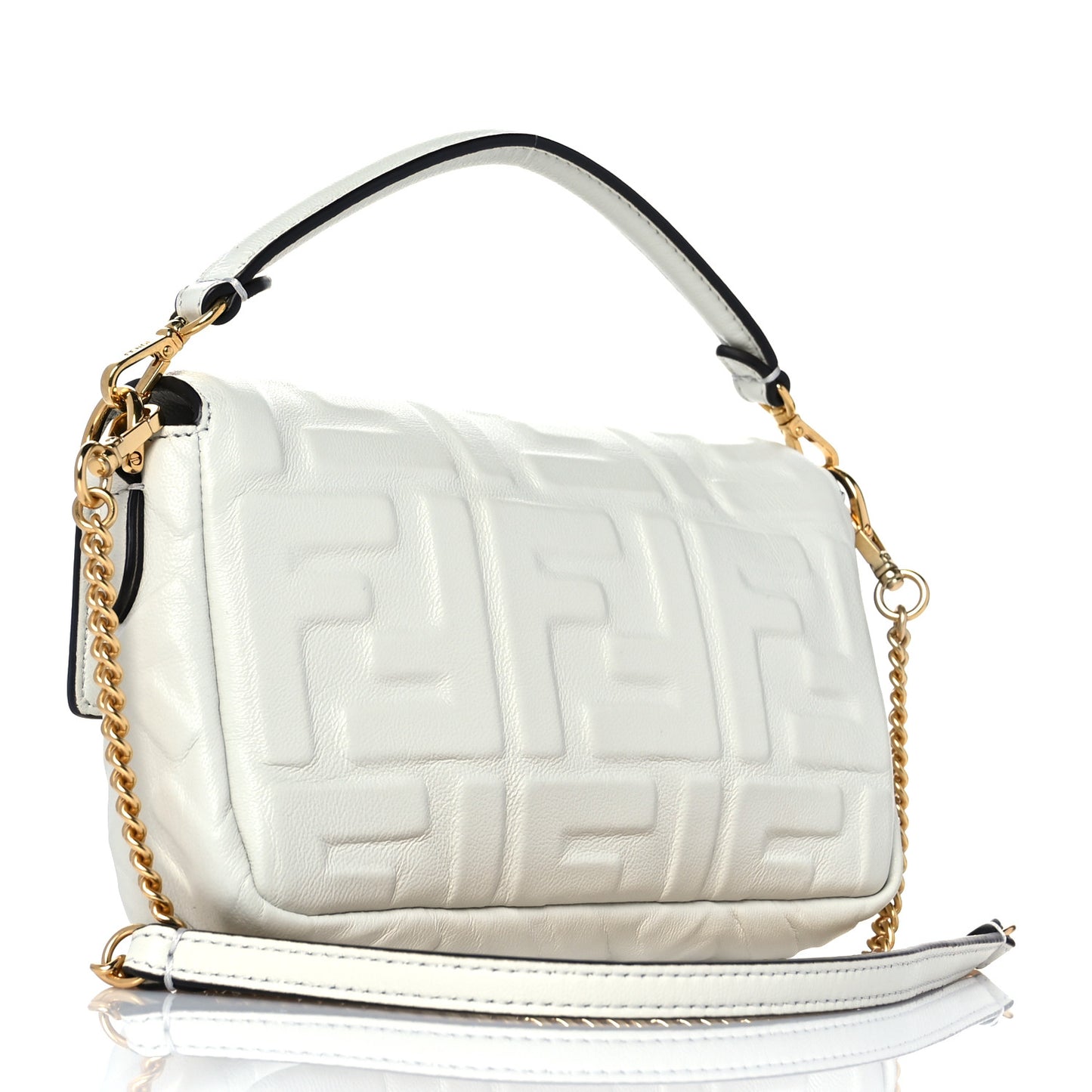 Nappa FF 1974 Embossed Mini Baguette White