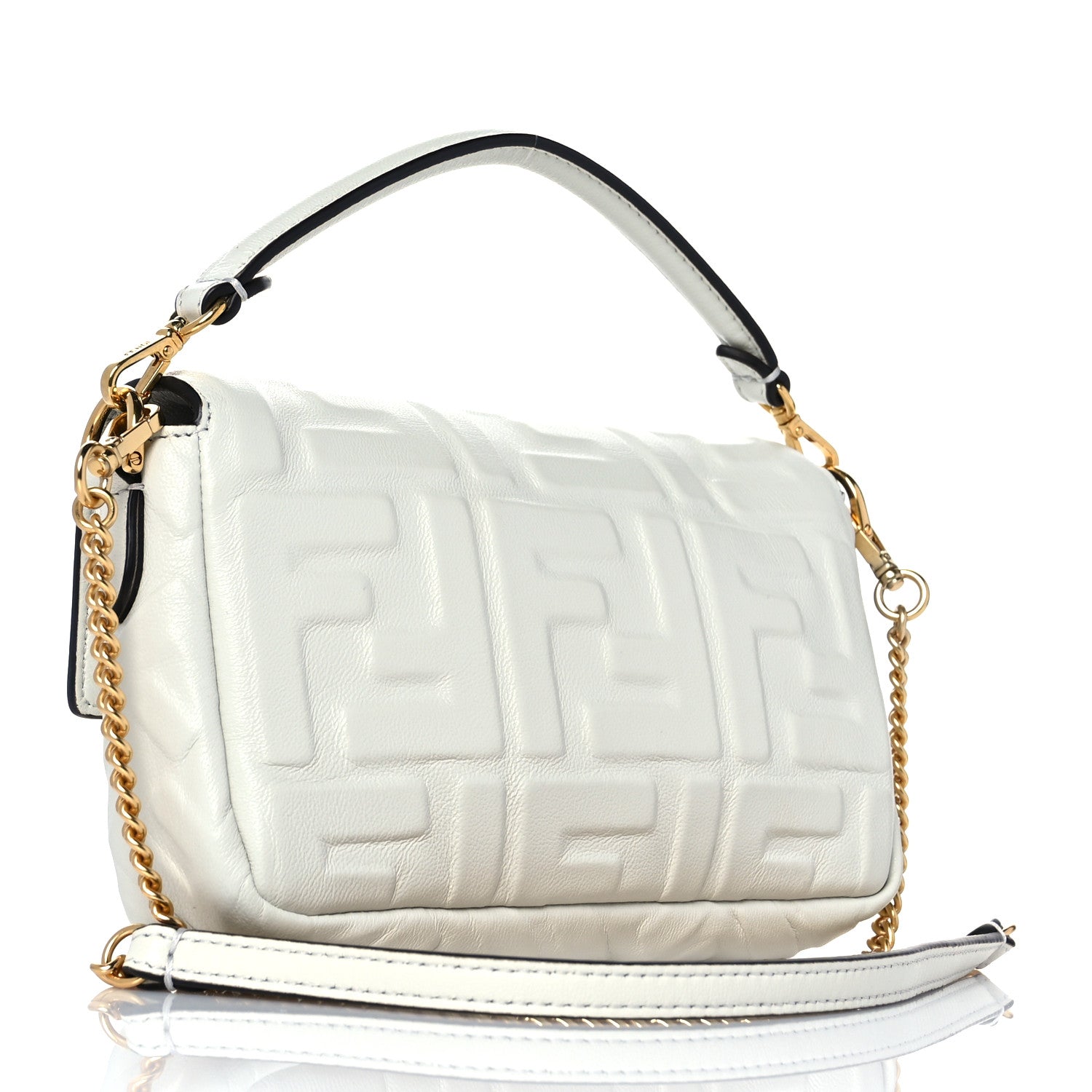 Fendi Nappa FF 1974 Embossed Mini Baguette White 3 of 9