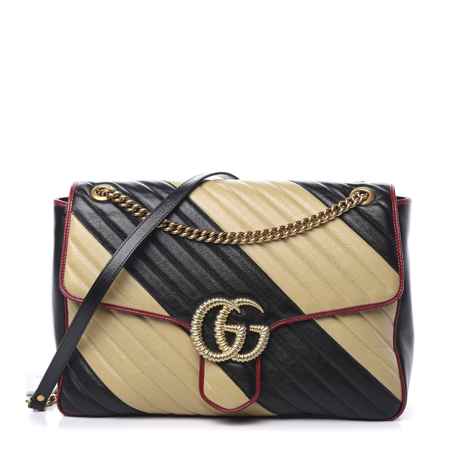 Gucci Azalea Calfskin Matelasse Diagonal Patchwork Large Torchon GG Marmont Shoulder Bag Black Beige Romantic Cerise 1 of 9