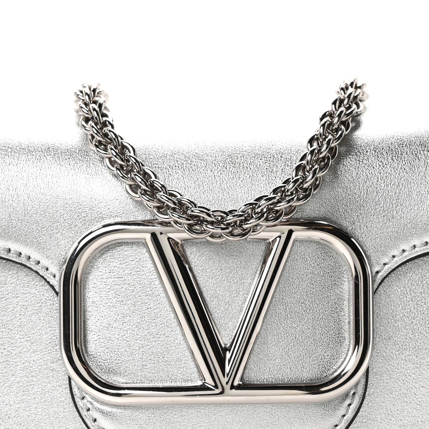 Laminated Calfskin Vlogo Small Loco Shoulder Bag Silver