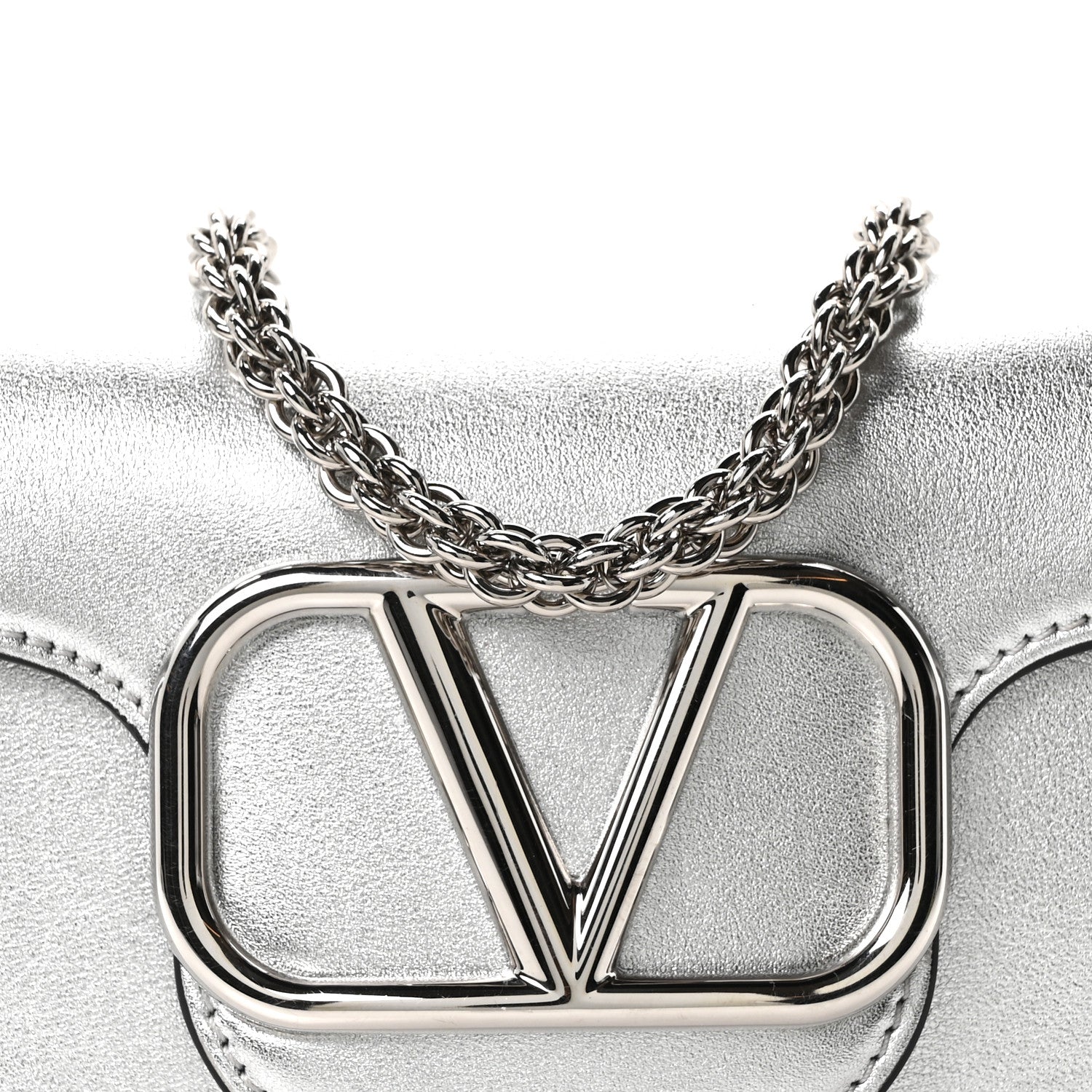 Valentino Garavani Laminated Calfskin Vlogo Small Loco Shoulder Bag Silver 6 of 8