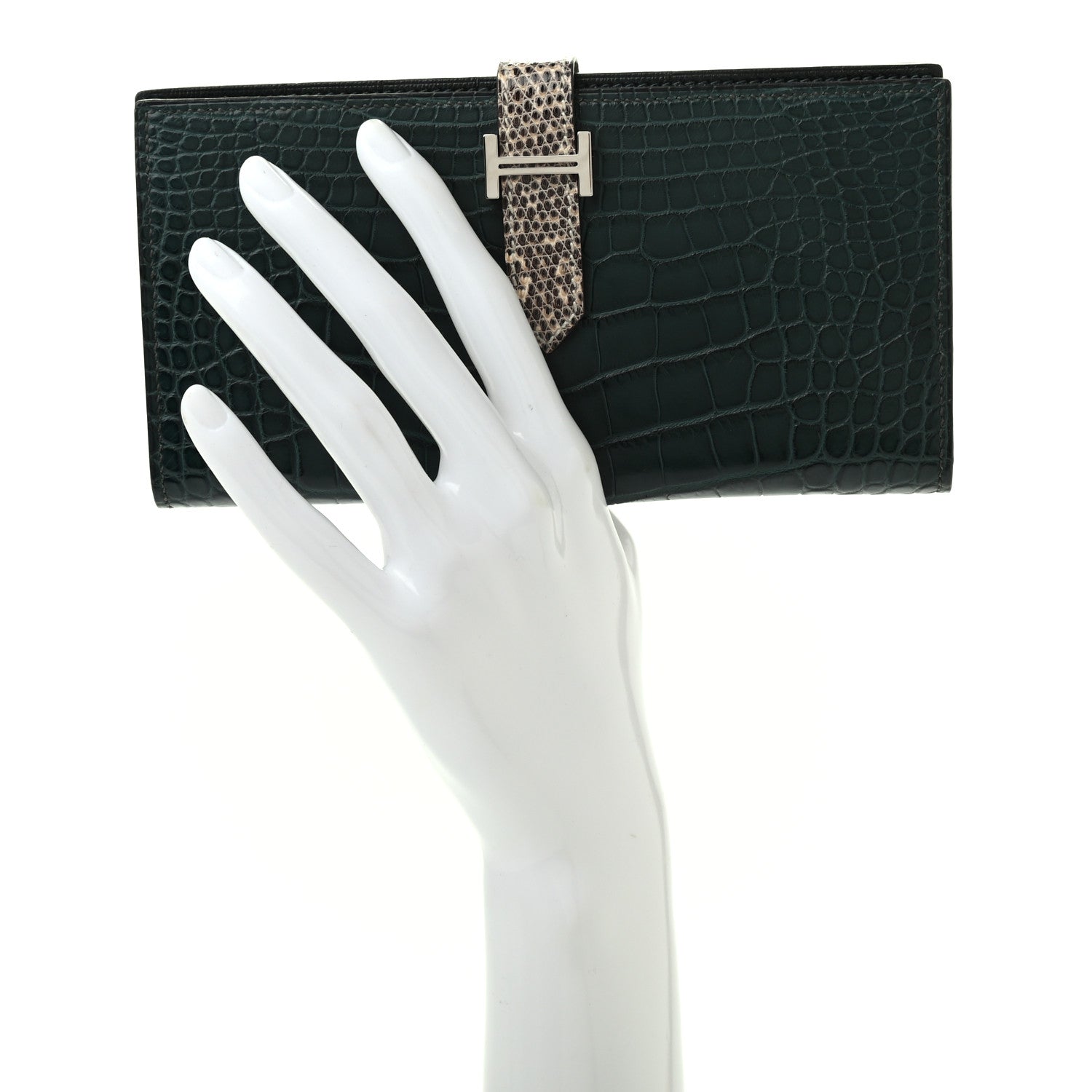 Hermes Matte Alligator Lizard Bearn Gusset Wallet Ombre Vert Fonce 2 of 7