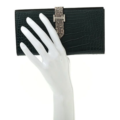 Hermes Matte Alligator Lizard Bearn Gusset Wallet Ombre Vert Fonce 2 of 7