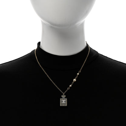 Chanel Resin Strass Pearl Perfume Bottle CC Necklace Black Gold 2 of 6