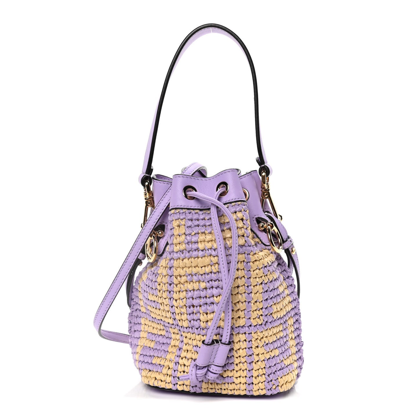 Raffia Vitello Seta F is Fendi FF Woven Mini Mon Tresor Bucket Bag Anemone Natural