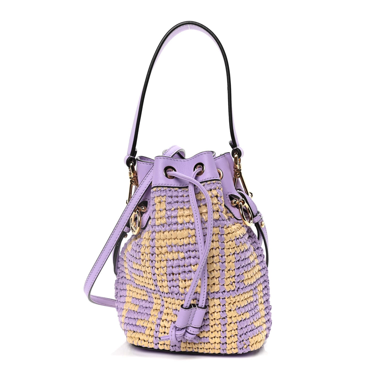 Fendi Raffia Vitello Seta F is Fendi FF Woven Mini Mon Tresor Bucket Bag Anemone Natural 1 of 15
