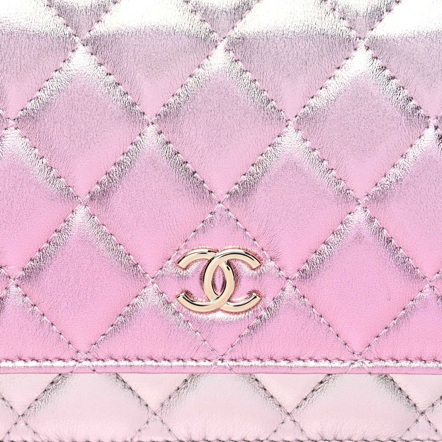 Gradient Metallic Lambskin Quilted Like A Wallet Wallet On Chain WOC Gold Pink