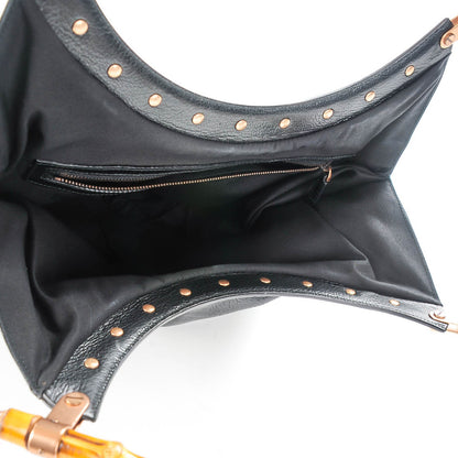 Gucci Calfskin Studded Bamboo Top Handle Shoulder Black 7 of 7