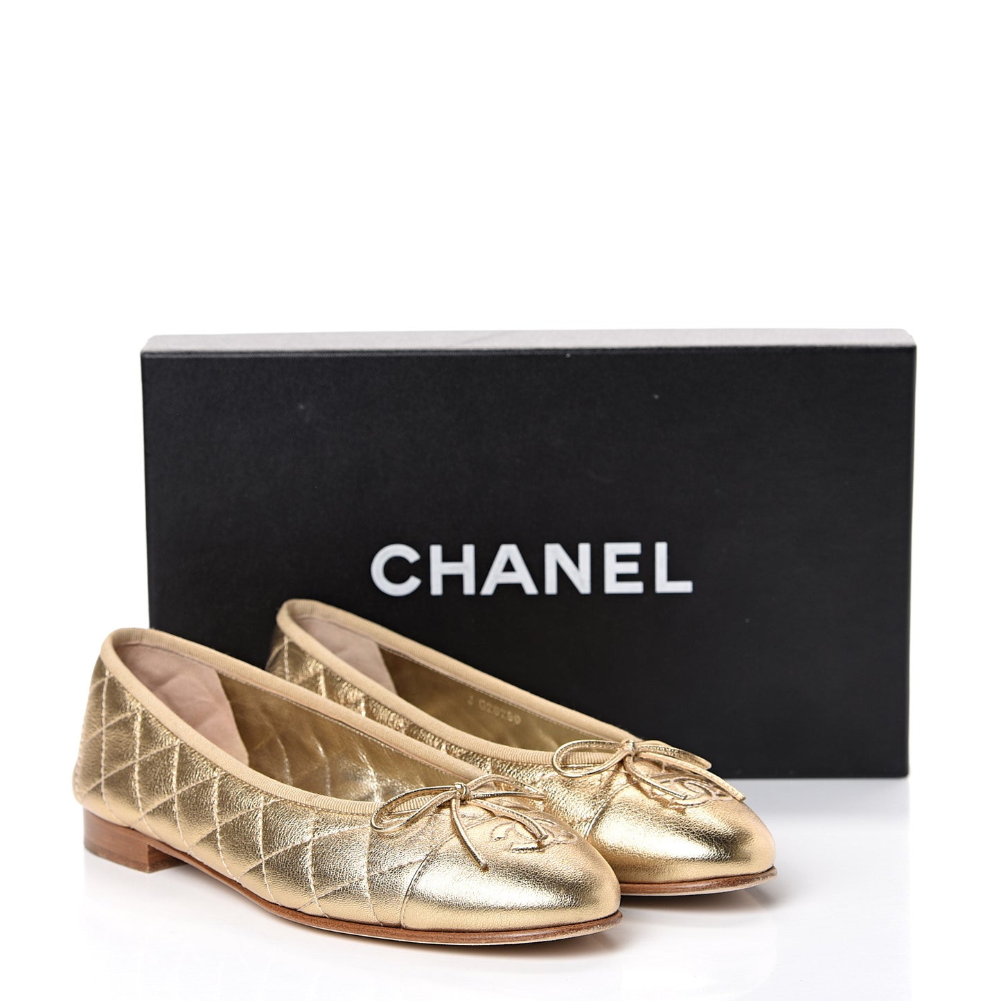 Metallic Lambskin Quilted Cap Toe Ballerina Flats 37.5 Gold